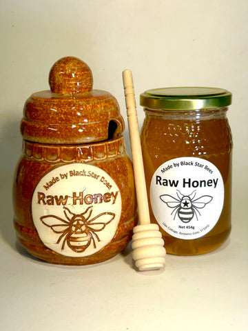 Honey pot (Brown) & Raw Honey 454g 🍯