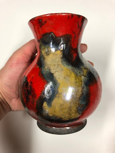 Crimson in clover Raku Vase 6” tall bud vase
