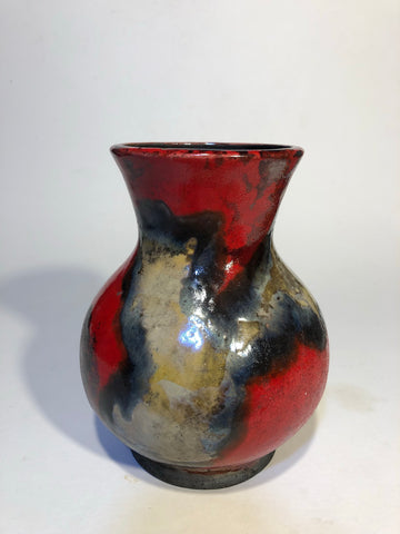 Crimson in clover Raku Vase 6” tall bud vase